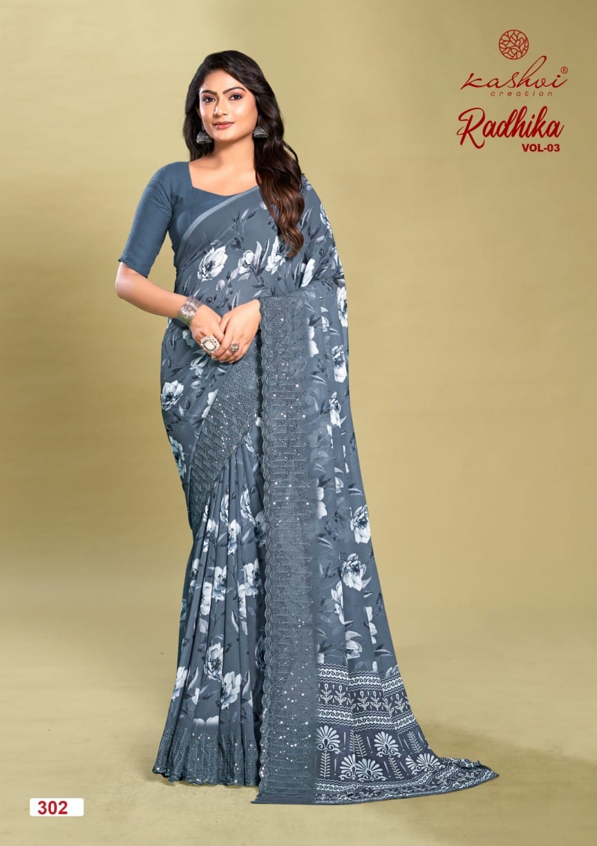 Radhika Vol 3 By Kashvi Embroidery Weightless Printed Sarees Wholesale Online	
